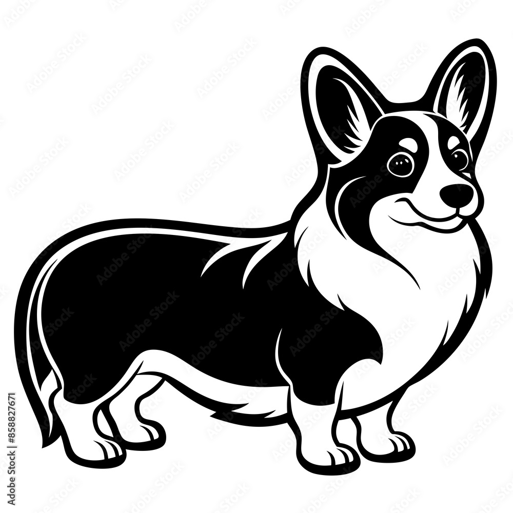 corgi dog, clear and smooth lines, neat minimalist shading, corgi dog, clear and smooth lines, neat minimalist shading,