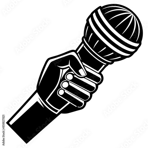 hand with microphone silhouette vector
