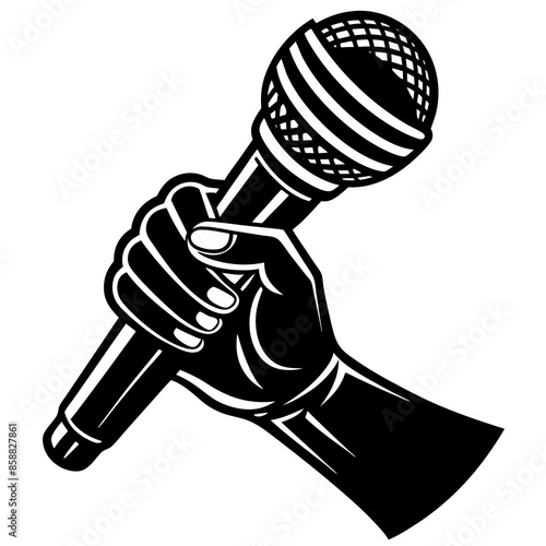 hand with microphone silhouette vector