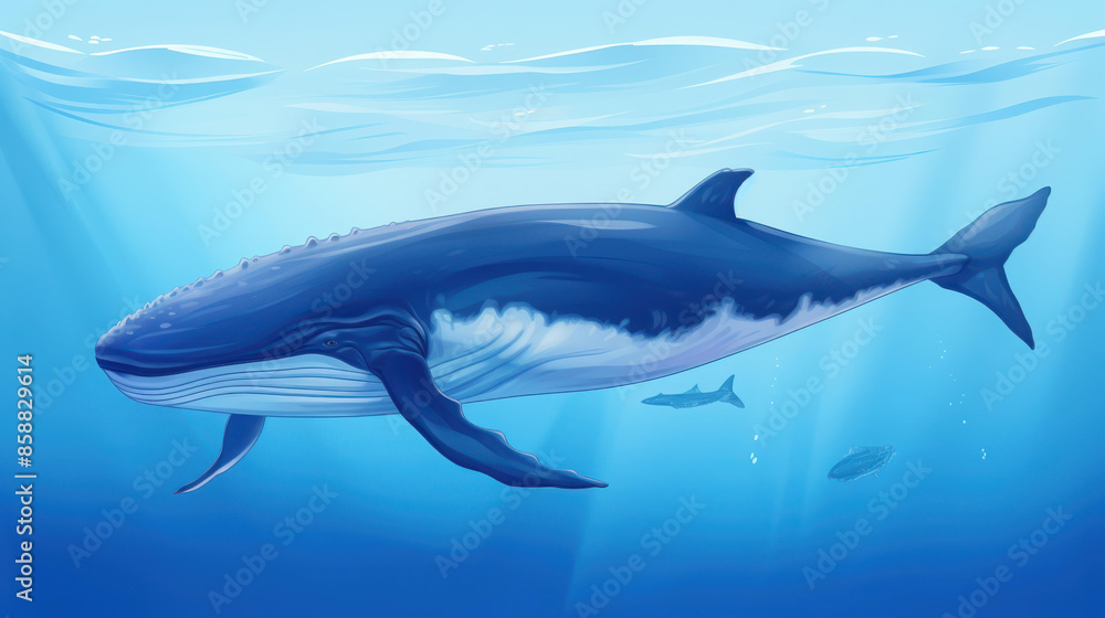 Fototapeta premium Blue Whale swimming gracefully in ocean.