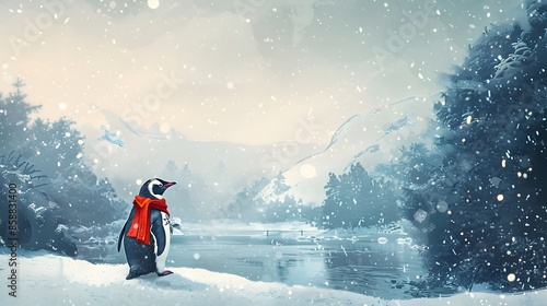 Weihnachten Hintergrund - Weihnachtskarte Pinguin Winter. 