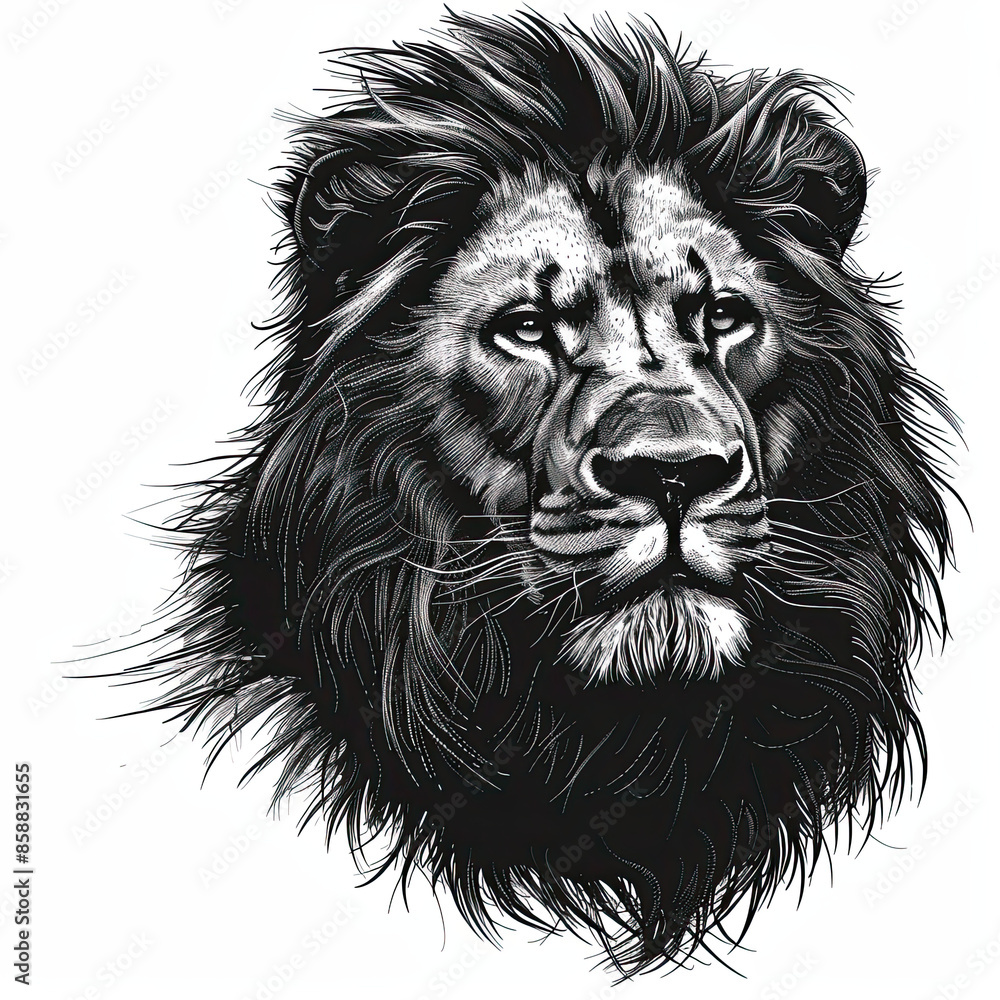 A black and white drawing of a lion A black and white drawing of a lion