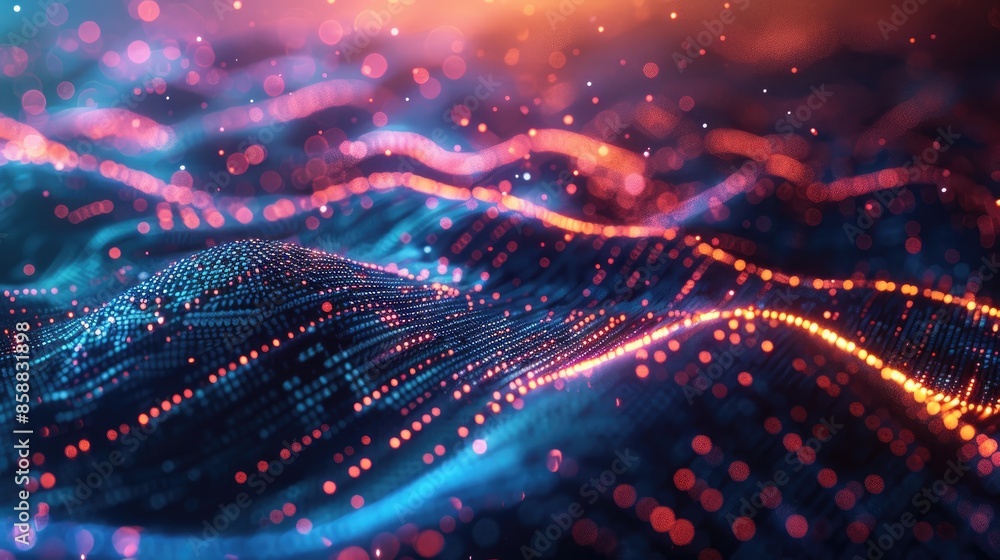Abstract digital landscape with glowing particles and vibrant colors. Ideal for technology, science, or futuristic themes. Abstract digital landscape with glowing particles and vibrant colors. Ideal for technology, science, or futuristic themes.