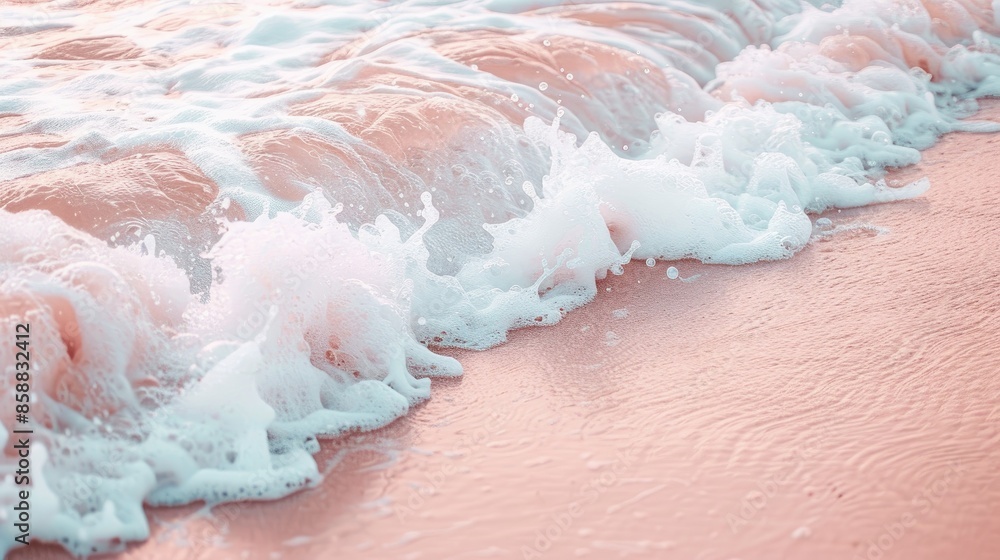 Fototapeta premium Beach scenery with ocean wave sandy texture and Coral Pink filter for photography trend