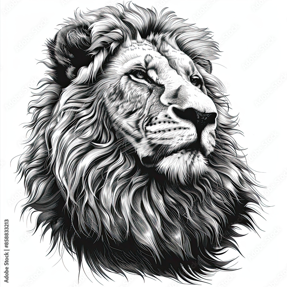 Obraz premium A black and white drawing of a lion