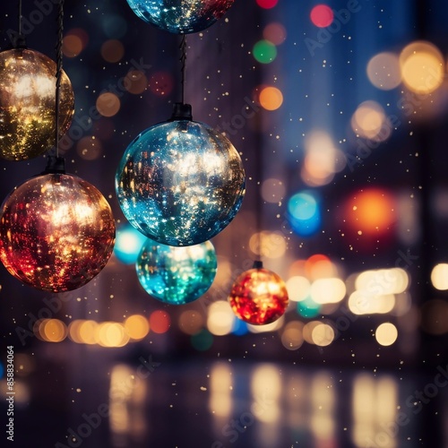 Colorful glass balls, abstract art image, Bokeh light, brightly colored city for graphic design work, lights effect background.