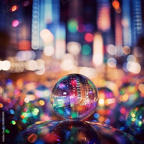 Colorful glass balls, abstract art image, Bokeh light, brightly colored city for graphic design work, lights effect background.