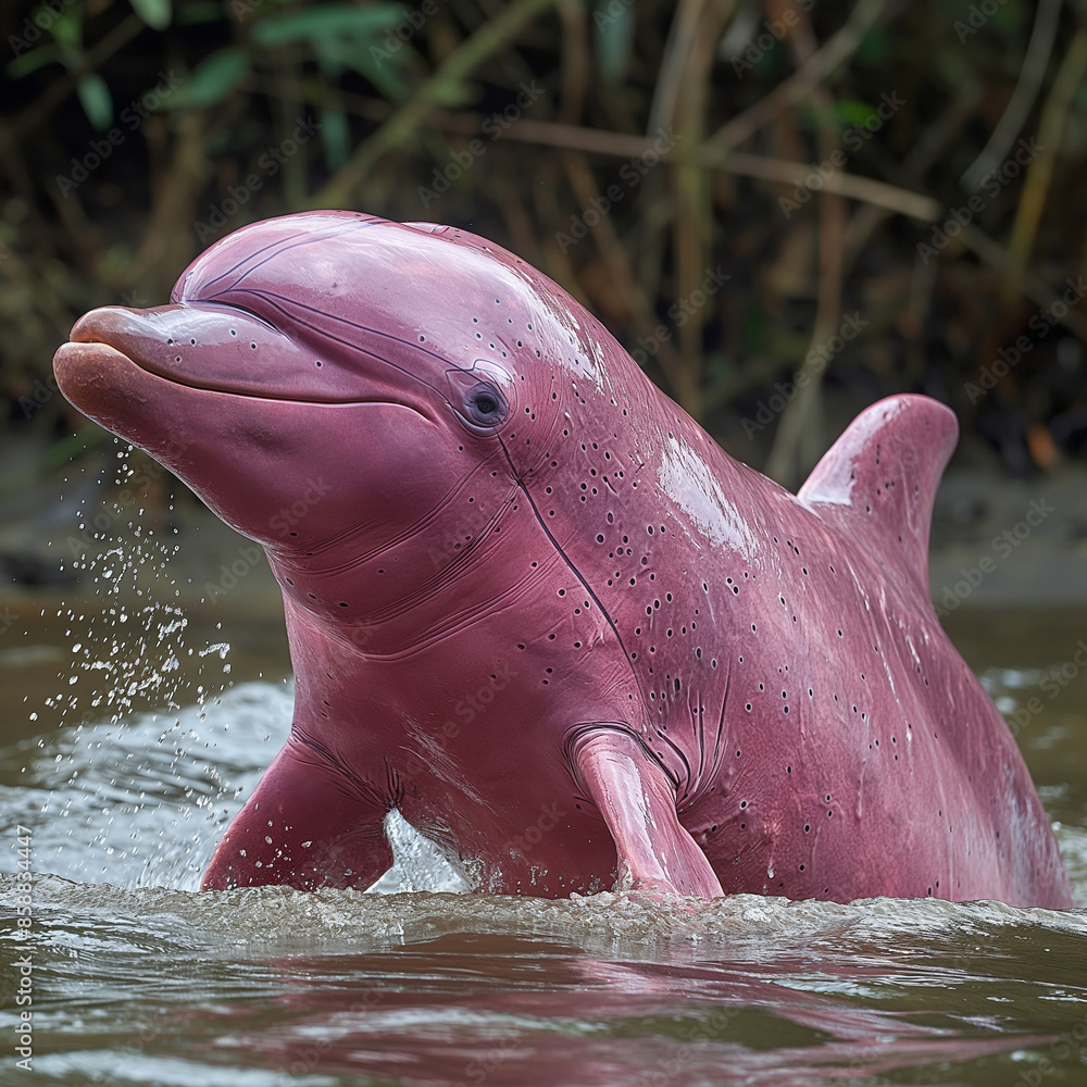 Fototapeta premium Generative AI, Amazon River Dolphin: The Enchanting Boto, Bufeo, or Pink River Dolphin