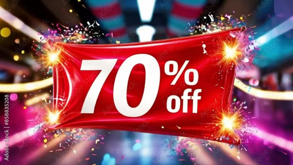 70% Off Sale Banner with Fireworks Animation, Dynamic 70% off sale banner with colorful fireworks and vibrant background, perfect for promotional and marketing campaigns.
70% Off Sale Banner with Fireworks Animation, Dynamic 70% off sale banner with colorful fireworks and vibrant background, perfect for promotional and marketing campaigns.