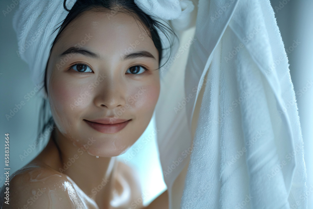 a woman with a towel on her head a woman with a towel on her head