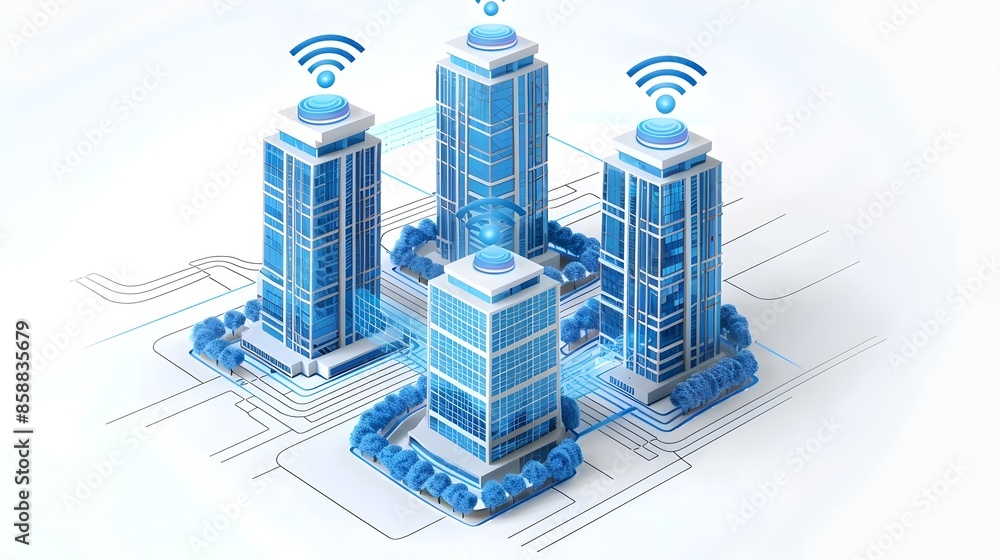 Fototapeta premium Futuristic Smart City with Wireless Communication and Digital Infrastructure