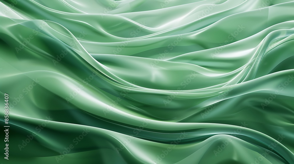 Obraz premium Abstract green silk fabric with flowing waves and soft texture. A delicate and elegant background.