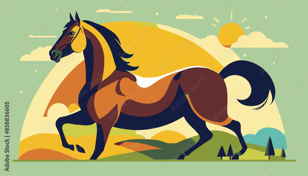 Graceful Steed Under the Radiant Sun: A Minimalist Vector Icon Design Graceful Steed Under the Radiant Sun: A Minimalist Vector Icon Design