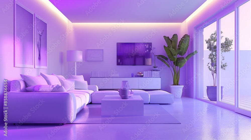 Purple Living Room with Modern Furniture and Natural Light. Purple Living Room with Modern Furniture and Natural Light.