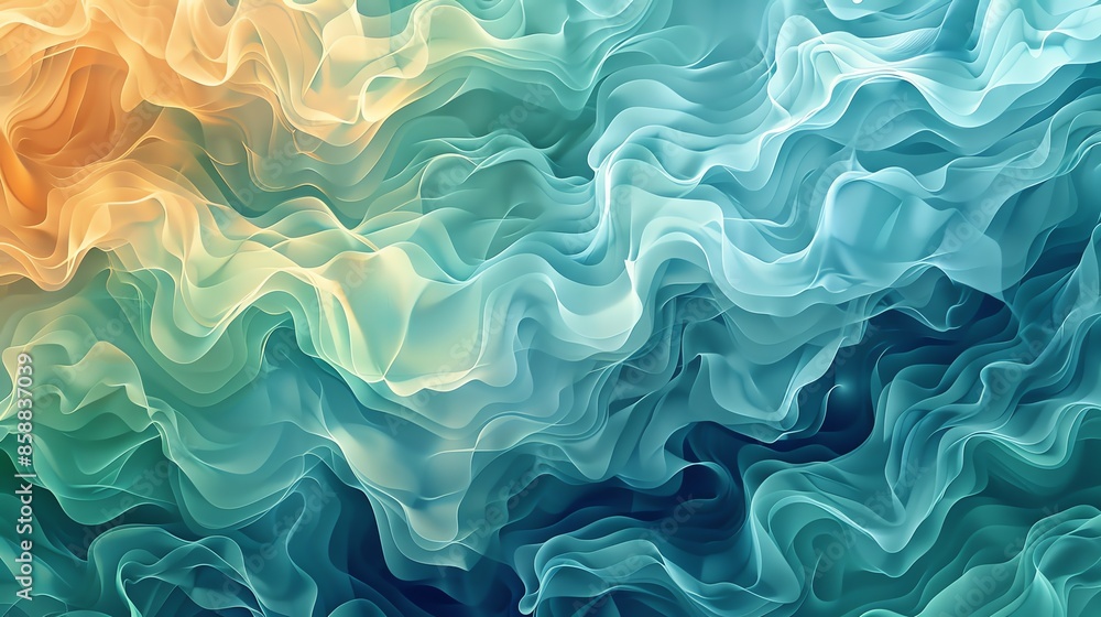Fototapeta premium Abstract fluid waves of vibrant colors blending seamlessly, creating a mesmerizing and dynamic visual texture with a soothing gradient effect.