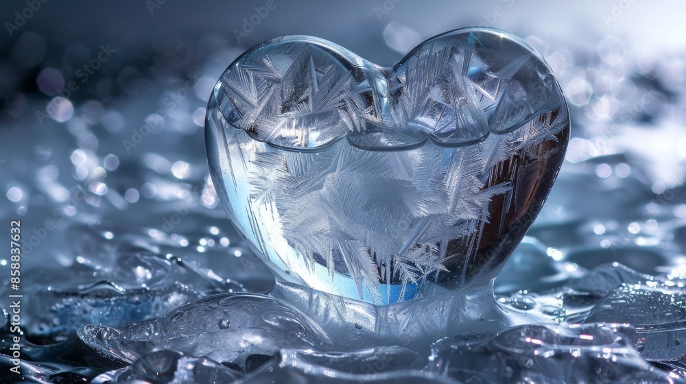 Wallpaper showcasing a minimalist heart shaped sculpture made from translucent ice, capturing the purity and ephemeral beauty of frozen water Wallpaper showcasing a minimalist heart shaped sculpture made from translucent ice, capturing the purity and ephemeral beauty of frozen water