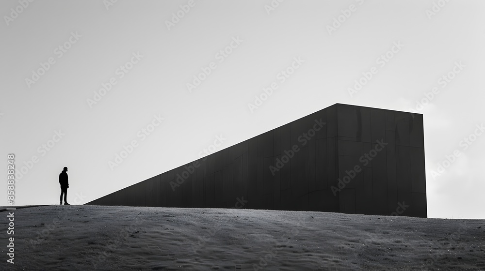 Minimalist Architectural Monolith Silhouette on Horizon Minimalist Architectural Monolith Silhouette on Horizon