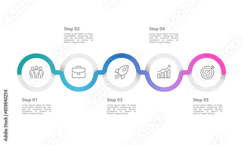 5 steps or options. Infographic curve design template. Business presentation, Banner, Brochure, Report and Planning. Vector illustration.