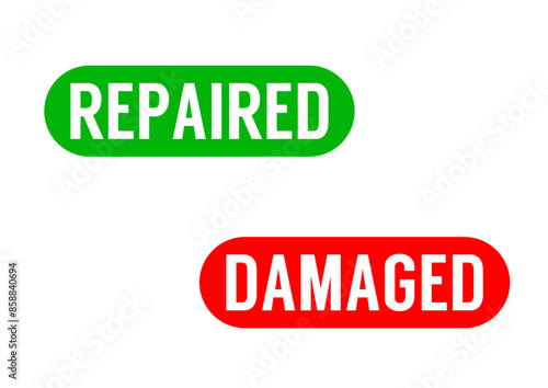 Two web icons with the words repaired and damaged
