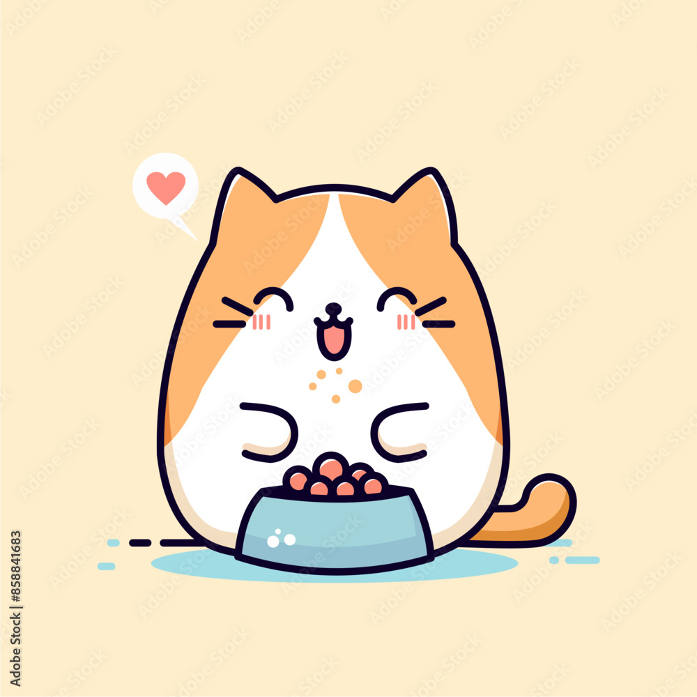 Fototapeta premium vector mascot of an orange cat eating in a simple cartoon style