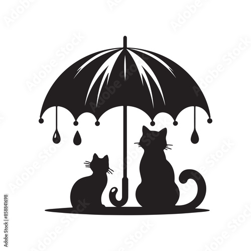 Cat Umbrella logo icon silhouette vector art illustration
