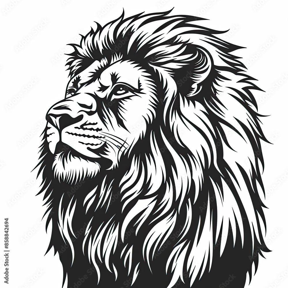 A black and white drawing of a lion A black and white drawing of a lion