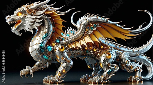 Wallpaper Mural Majestic Sapphire Gold Mechanical Dragon Torontodigital.ca