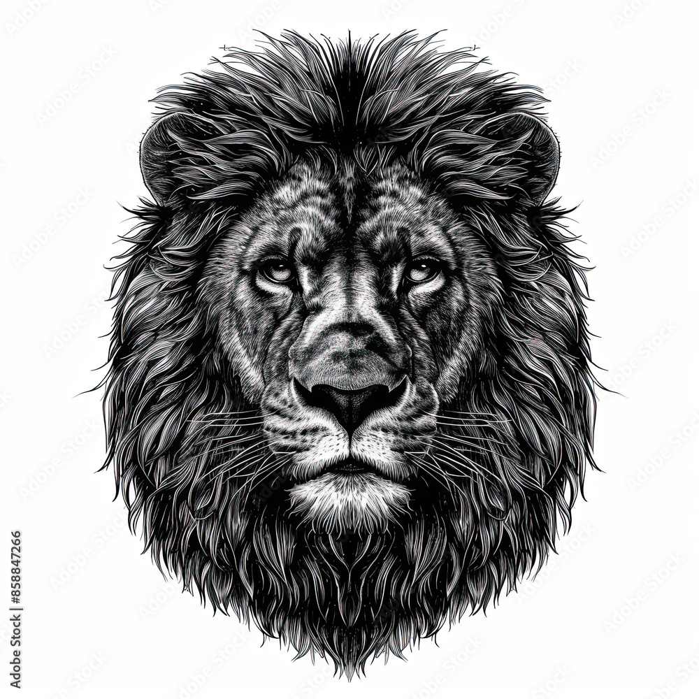 A black and white drawing of a lion A black and white drawing of a lion