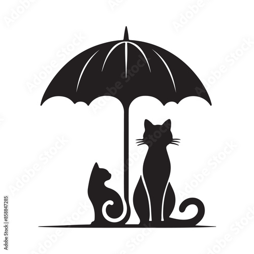 Cat Umbrella logo icon silhouette vector art illustration