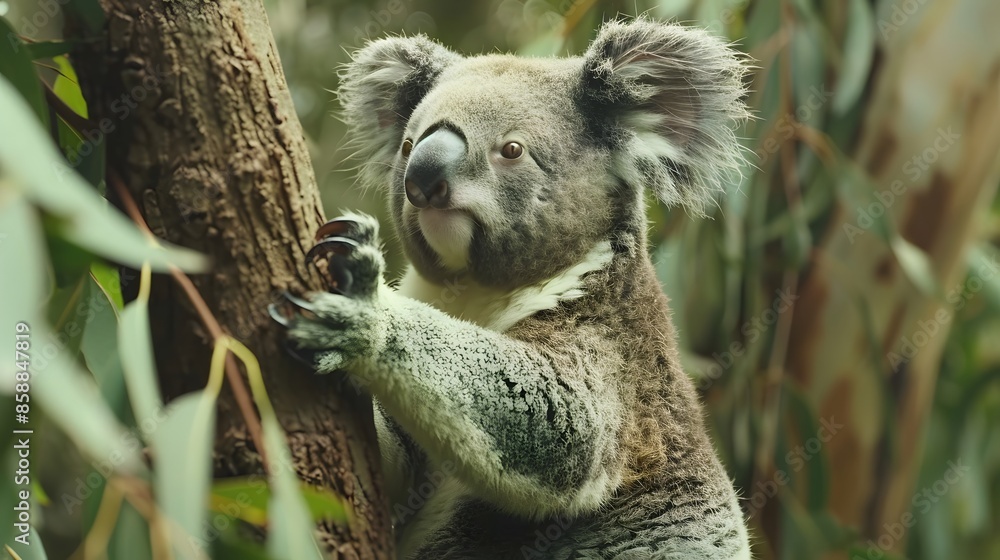 Fototapeta premium Koala on eucalyptus tree outdoor. 