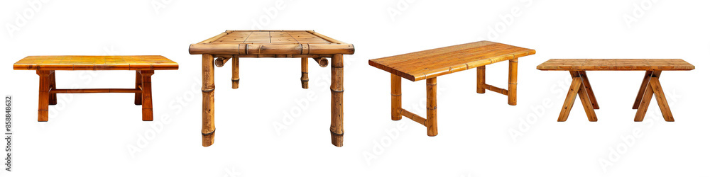 Bamboo wood dining table, isolated on solid transparent background Bamboo wood dining table, isolated on solid transparent background