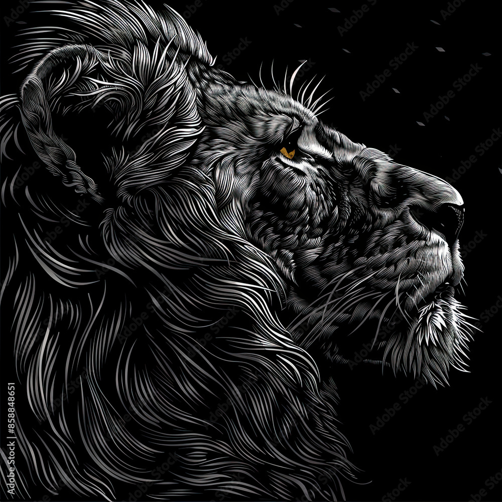 A black and white drawing of a lion A black and white drawing of a lion