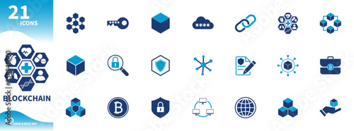 Blockchain icon.  set of blocks, security, keys, bitcoin, connection, technology,...