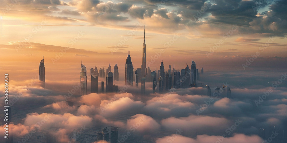 Beautiful Dubai sunset view of downtown covered with clouds Beautiful Dubai sunset view of downtown covered with clouds