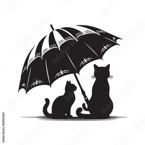 Cat Umbrella logo icon silhouette vector art illustration