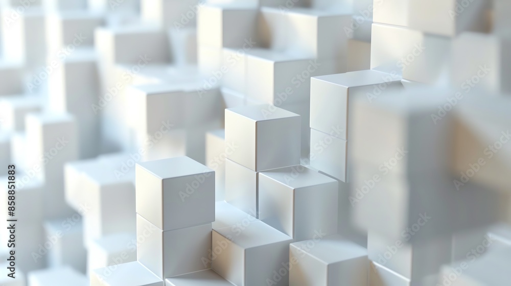 Abstract 3D rendering of white geometric cubes arranged in a repetitive pattern. Modern architecture, minimalism, and structural design concept. Abstract 3D rendering of white geometric cubes arranged in a repetitive pattern. Modern architecture, minimalism, and structural design concept.