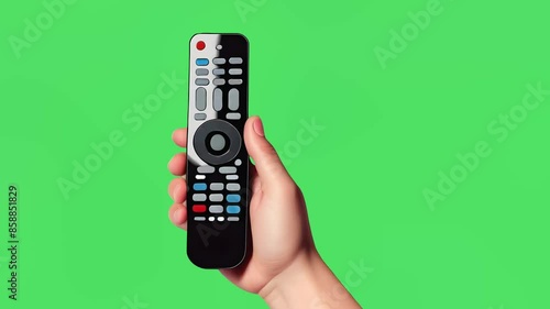 Hand holding TV television remote animation green screen loop