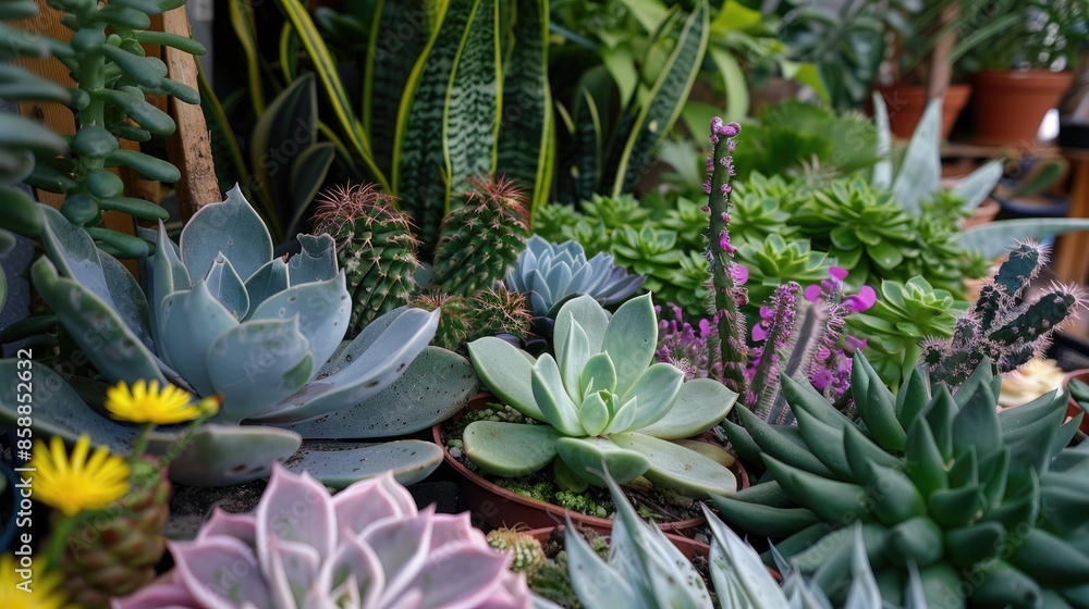Close up image of lovely desert plants in a store greenhouse Close up image of lovely desert plants in a store greenhouse