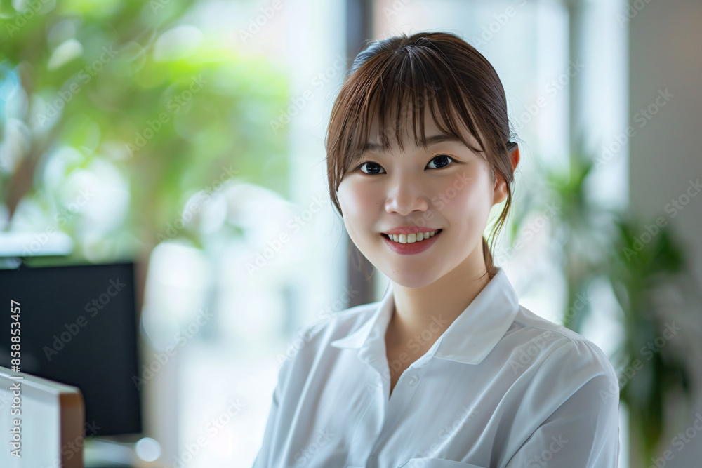 a woman in a white shirt is smiling a woman in a white shirt is smiling