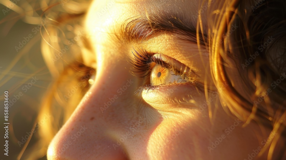 Joyful Moments - Close-up of a Person's Face Laughing under Sunlight Glow Joyful Moments - Close-up of a Person's Face Laughing under Sunlight Glow