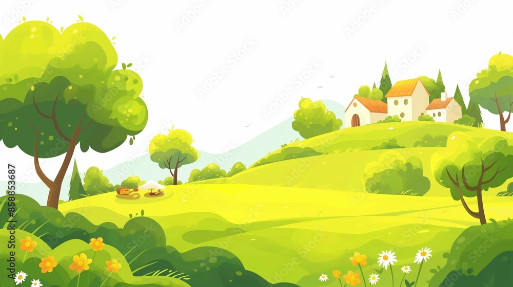 Naklejka premium Landscape with houses and trees, illustration design