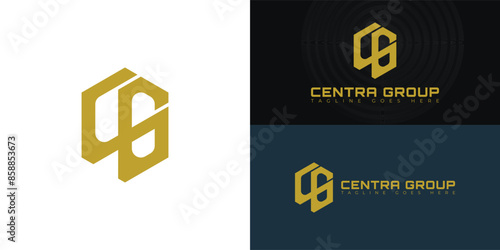 Abstract initial hexagon letters CG or GC logo in gold color isolated on multiple background colors. The logo is suitable for commercial architectural firm logo vector design illustration inspiration