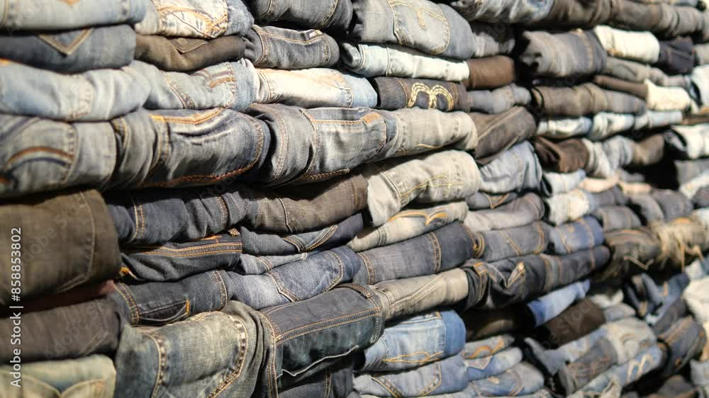 Stack of various blue jeans , Stack of various blue jeans ,