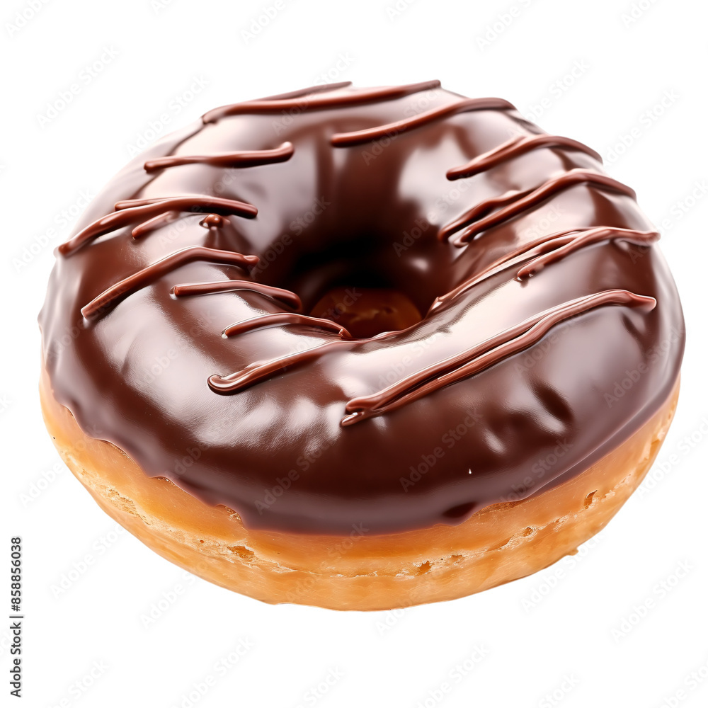 Chocolate icing decorated donut isolated on white background, big donut Chocolate icing decorated donut isolated on white background, big donut