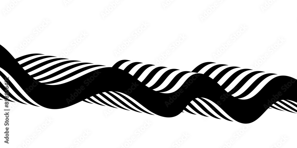 Black on white abstract perspective line wave with 3d dimensional effect isolated on white background Black on white abstract perspective line wave with 3d dimensional effect isolated on white background