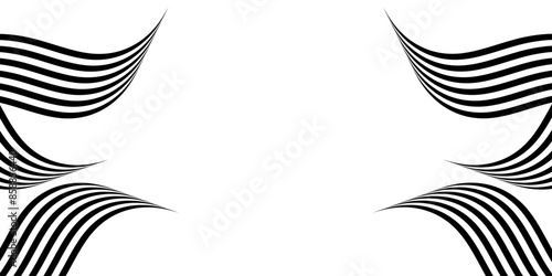 Black on white abstract perspective line wave with 3d dimensional effect isolated on white background