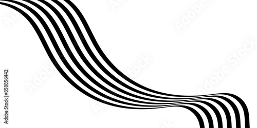 Black on white abstract perspective line wave with 3d dimensional effect isolated on white background