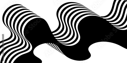 Black on white abstract perspective line wave with 3d dimensional effect isolated on white background