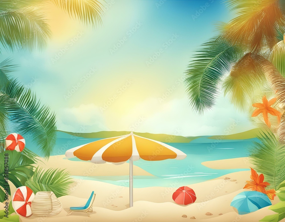 Obraz premium Summer vector beach tropical background illustration, wallpaper, social media, cards, flyers, events, etc.