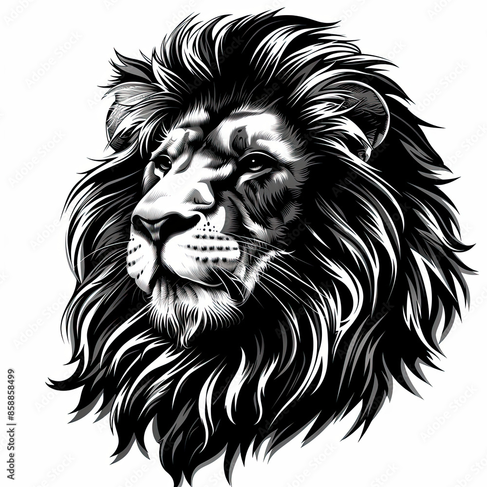 A black and white drawing of a lion A black and white drawing of a lion